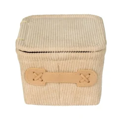 Cestino da bagno Anela in velluto beige con coperchio