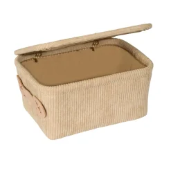 Cestino da bagno Anela in velluto beige con coperchio