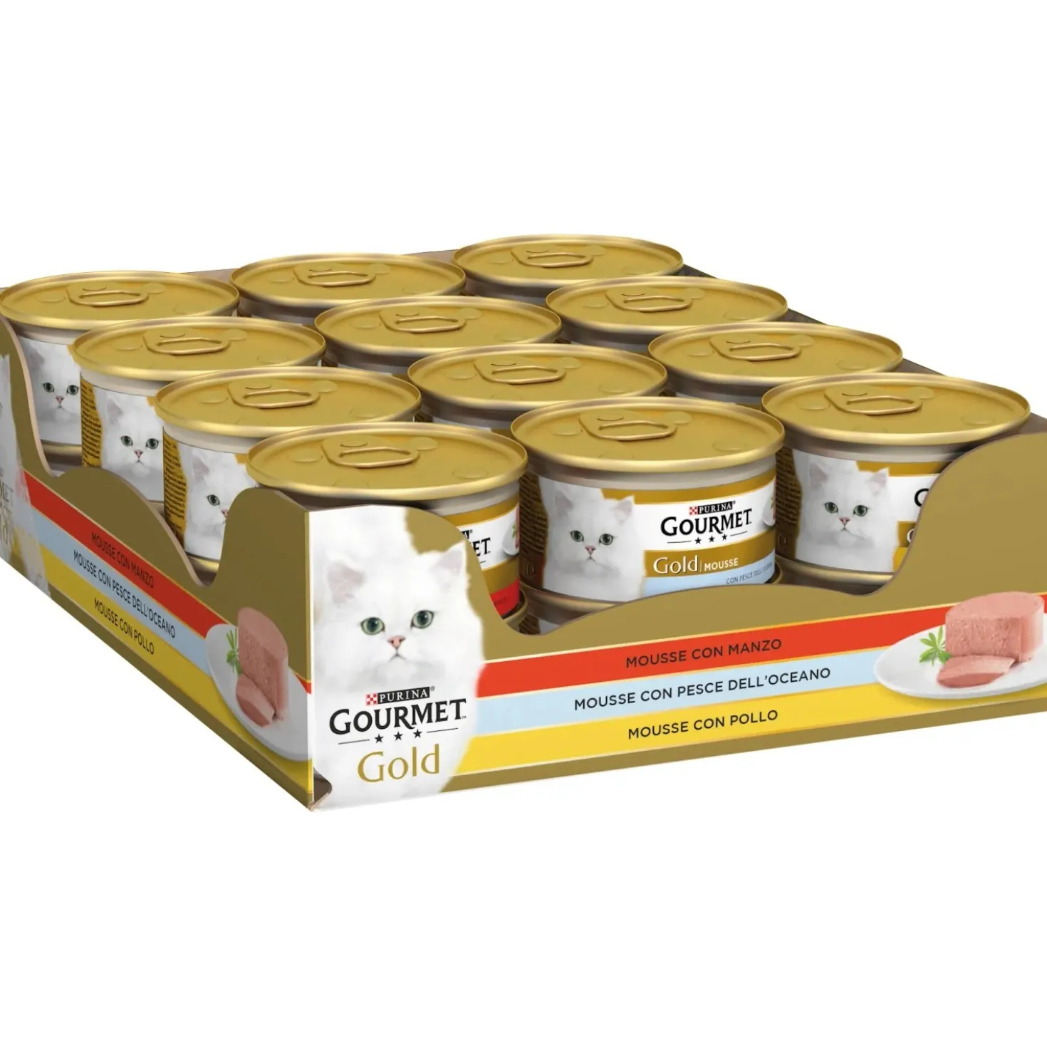 Cibo umido per gatti Purina Gourmet mousse con carne e pesce 24x85 g