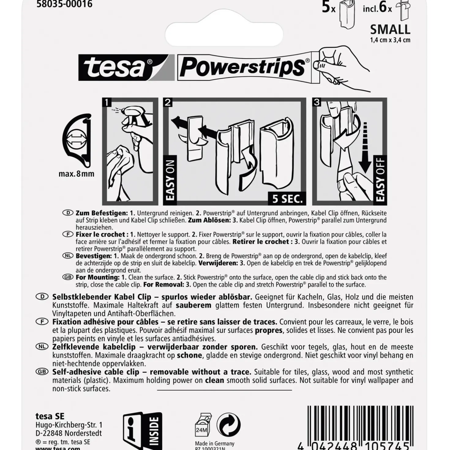 Clip cavo Tesa Powerstrips bianco 5 pz + 6 Pwerstrips Small