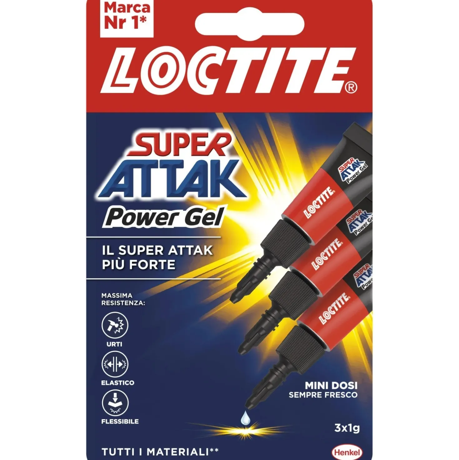 Colla universale Loctite Super Attak Power Gel Mini Dosi 3 x 1 g