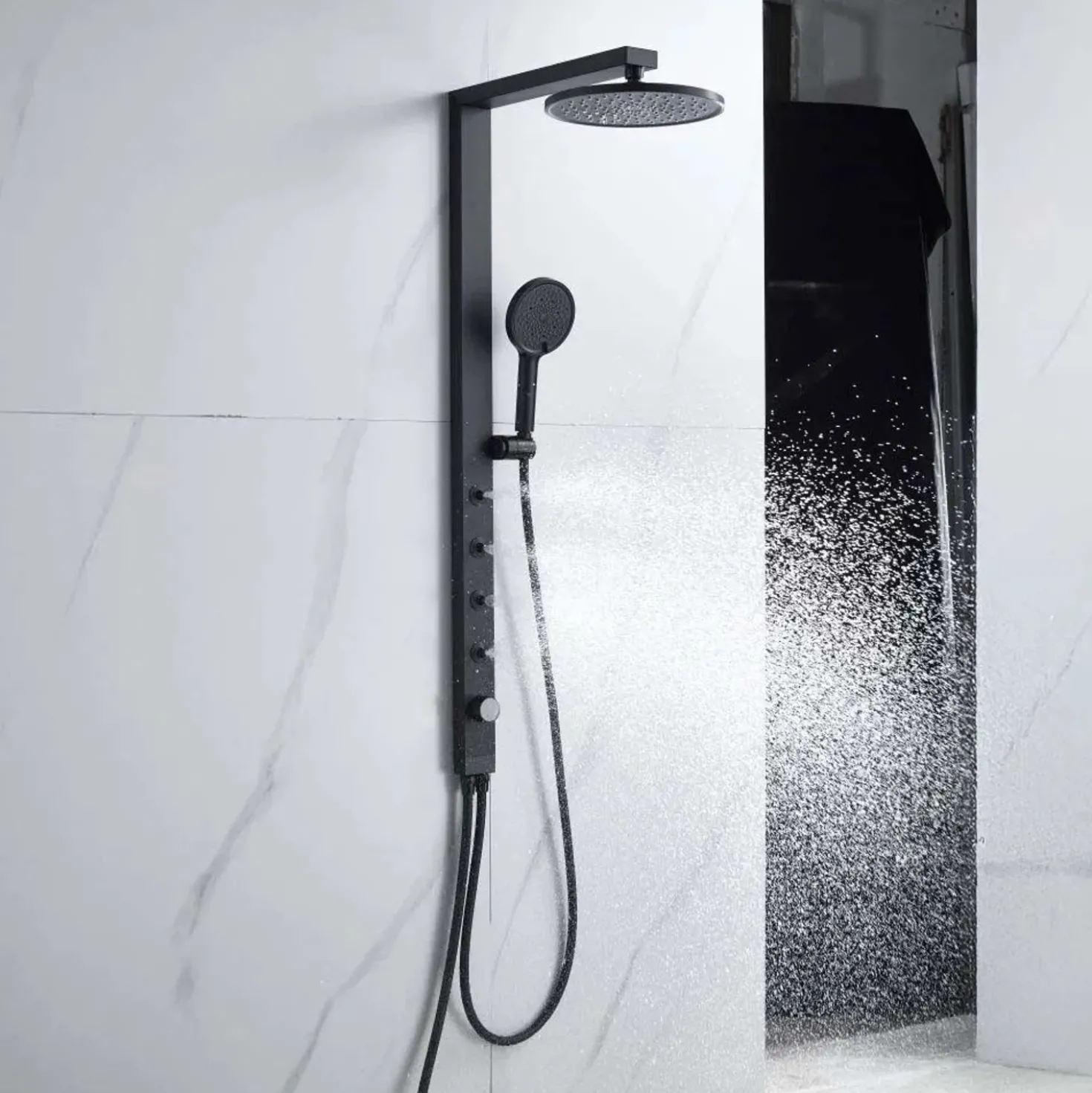 Colonna doccia Aura 3 getti deviatore a 3 vie con bodyjets nero