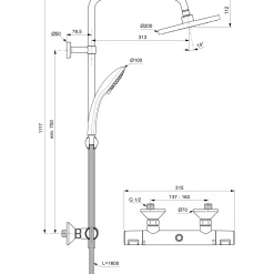 Colonna doccia Ideal Standard con termostato doccia Ceratherm T25 Cromo
