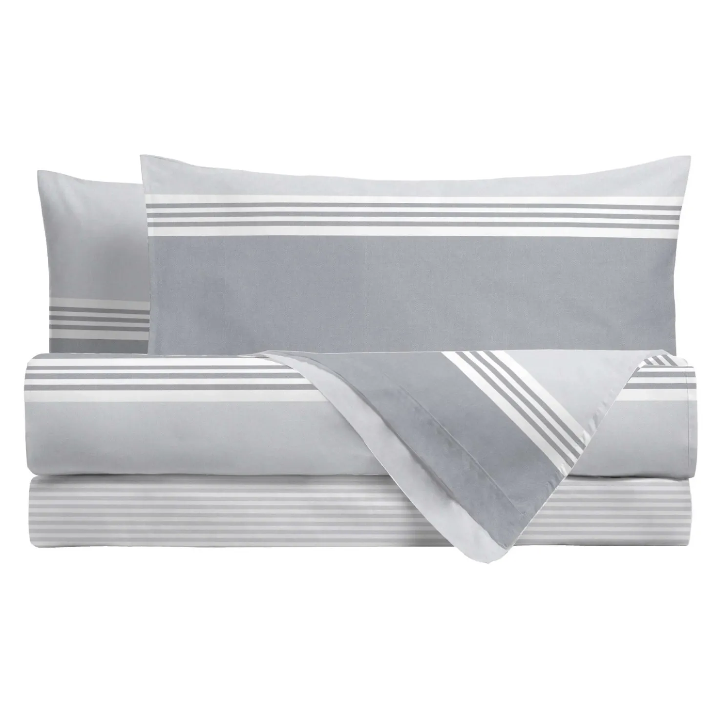 Completo letto matrimoniale stampato geometrico grigio