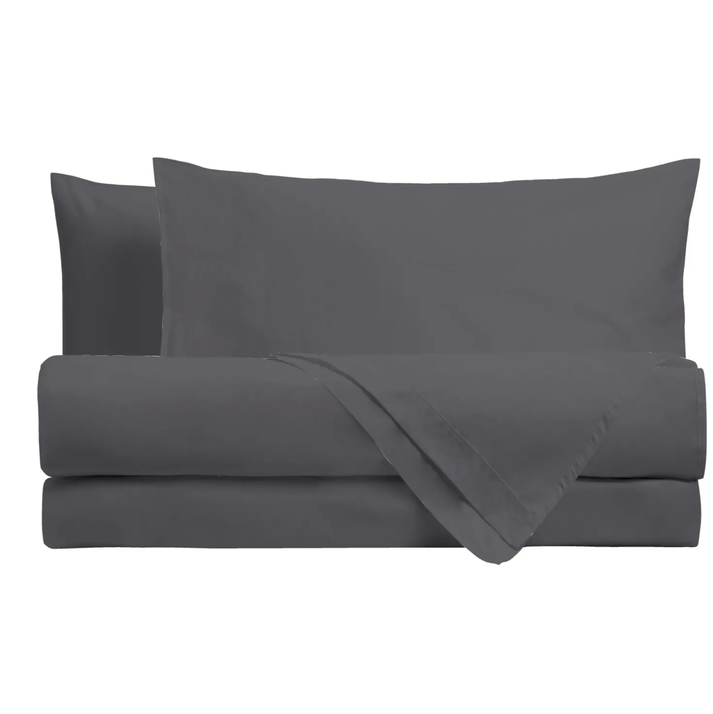 Completo letto matrimoniale grigio scuro tinta unita 100% cotone