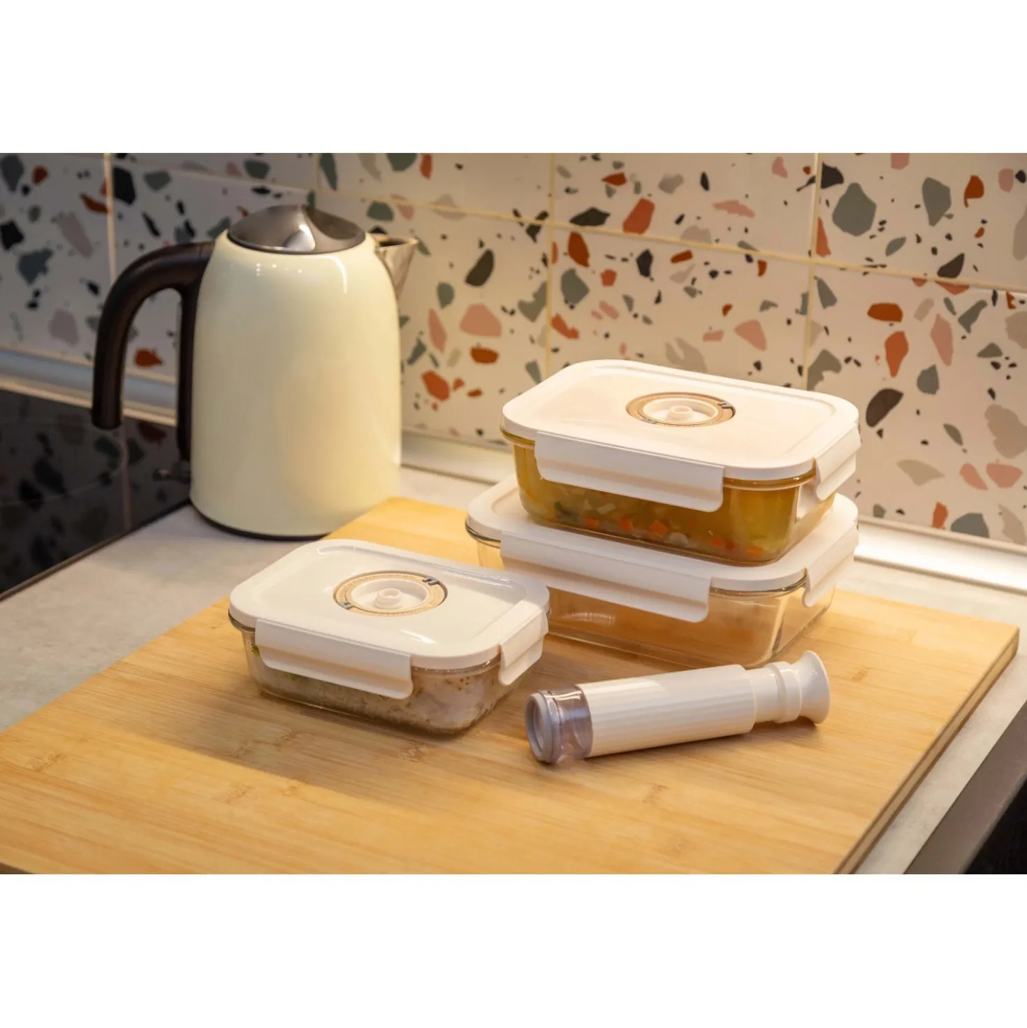 Contenitori in vetro per alimenti Aspifresh set 3 con pompa per sottovuoto