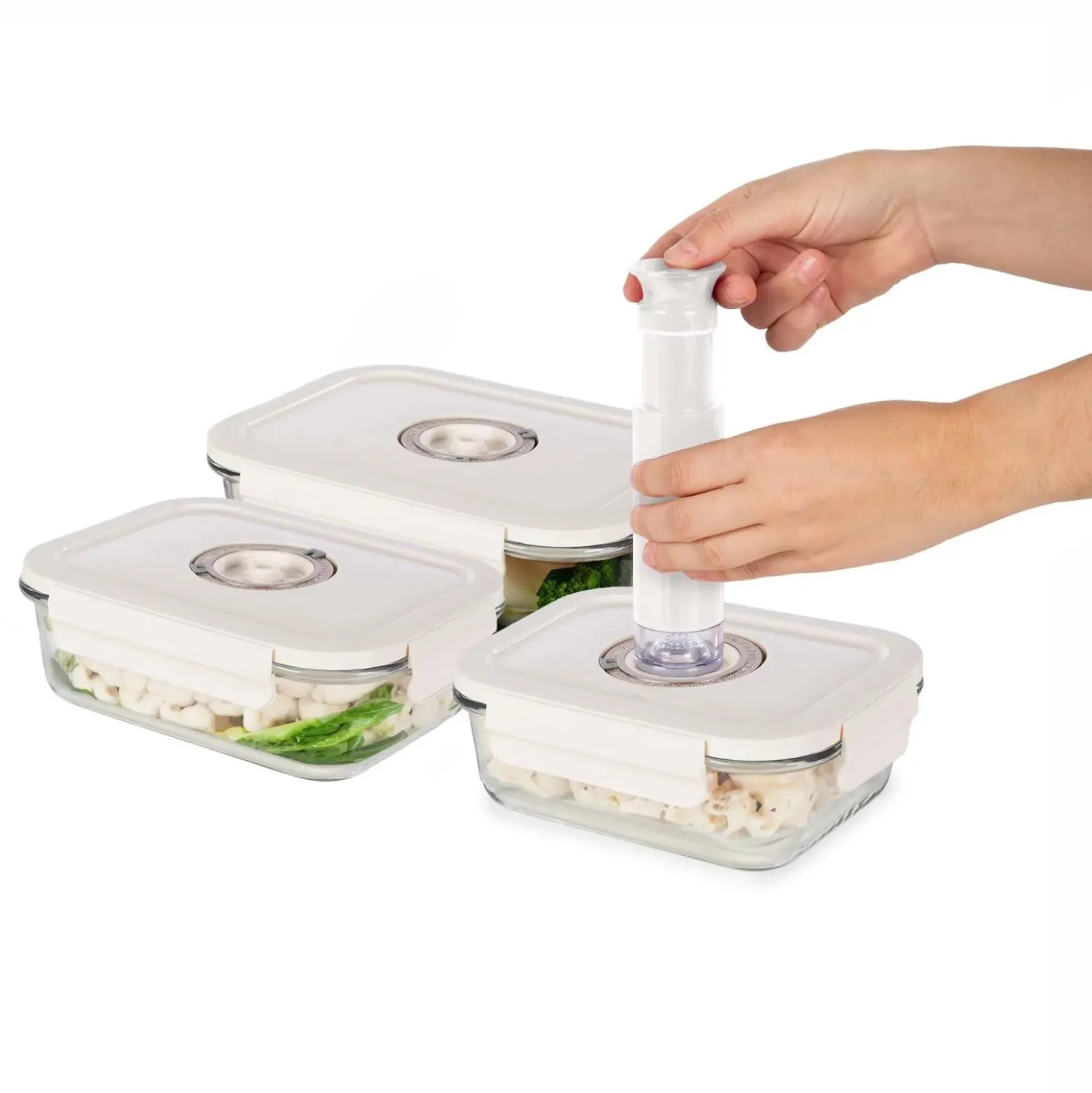 Contenitori in vetro per alimenti Aspifresh set 3 con pompa per sottovuoto