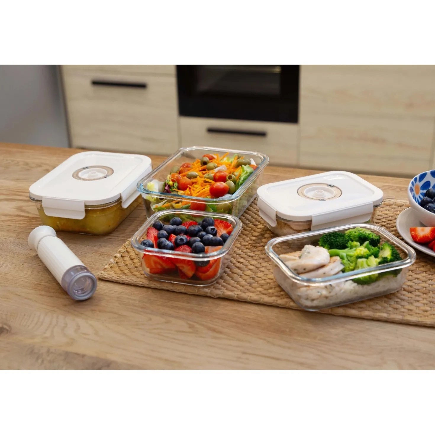 Contenitori in vetro per alimenti Aspifresh set 3 con pompa per sottovuoto
