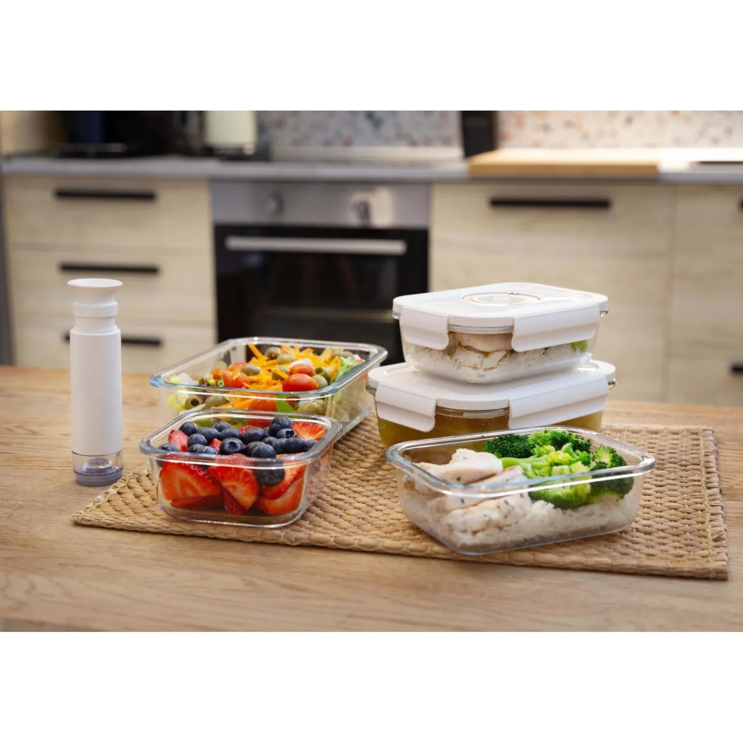 Contenitori in vetro per alimenti Aspifresh set 3 con pompa per sottovuoto