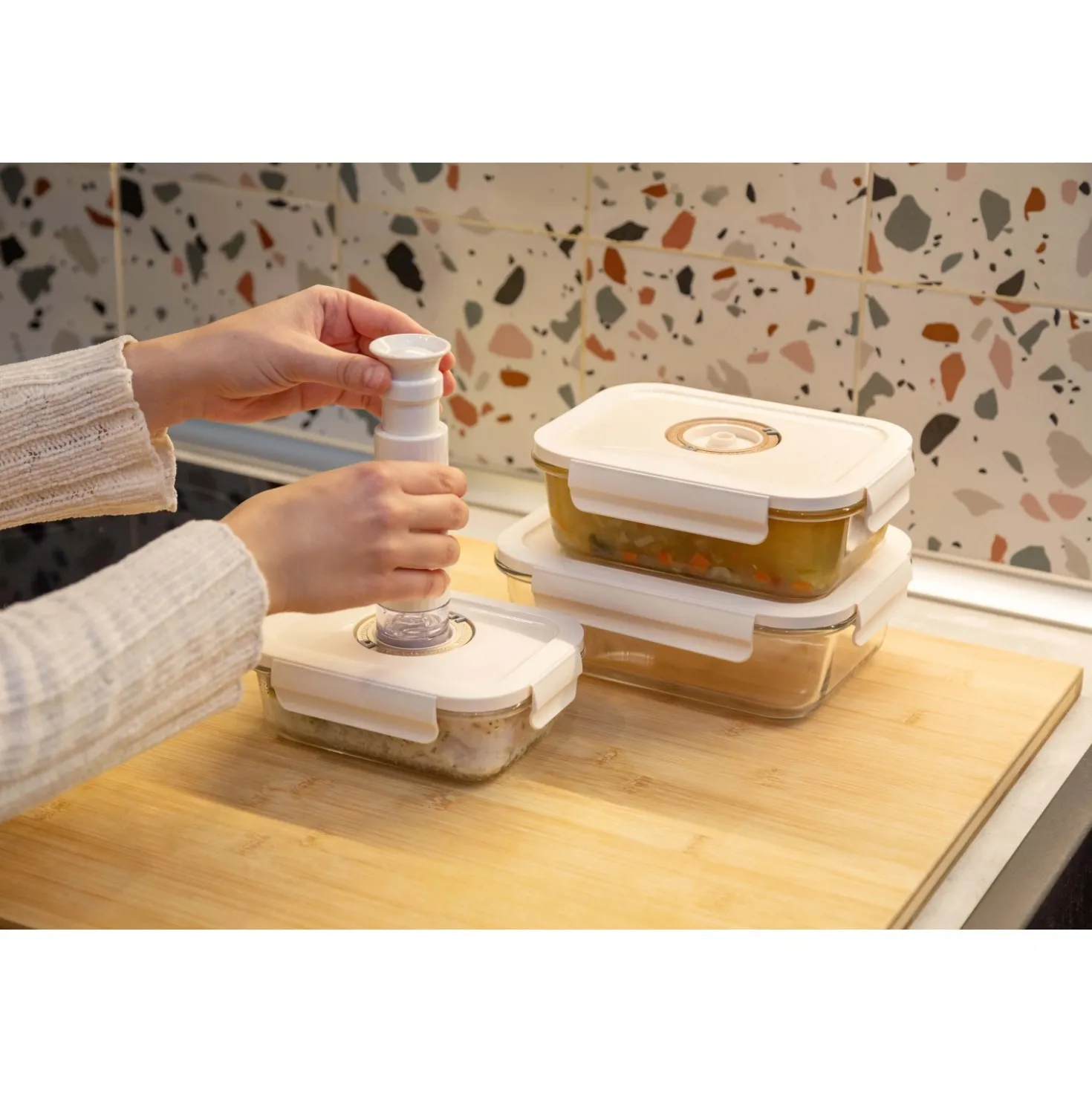 Contenitori in vetro per alimenti Aspifresh set 3 con pompa per sottovuoto