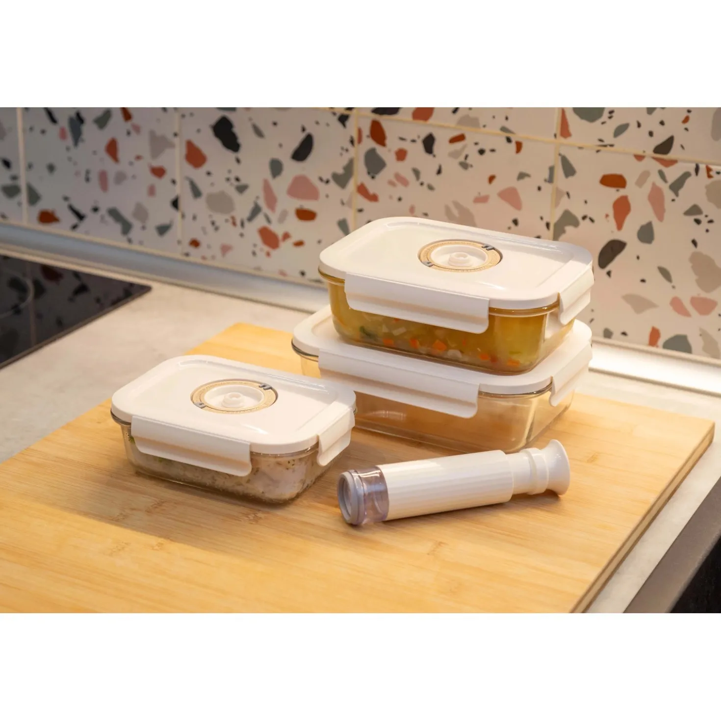 Contenitori in vetro per alimenti Aspifresh set 3 con pompa per sottovuoto