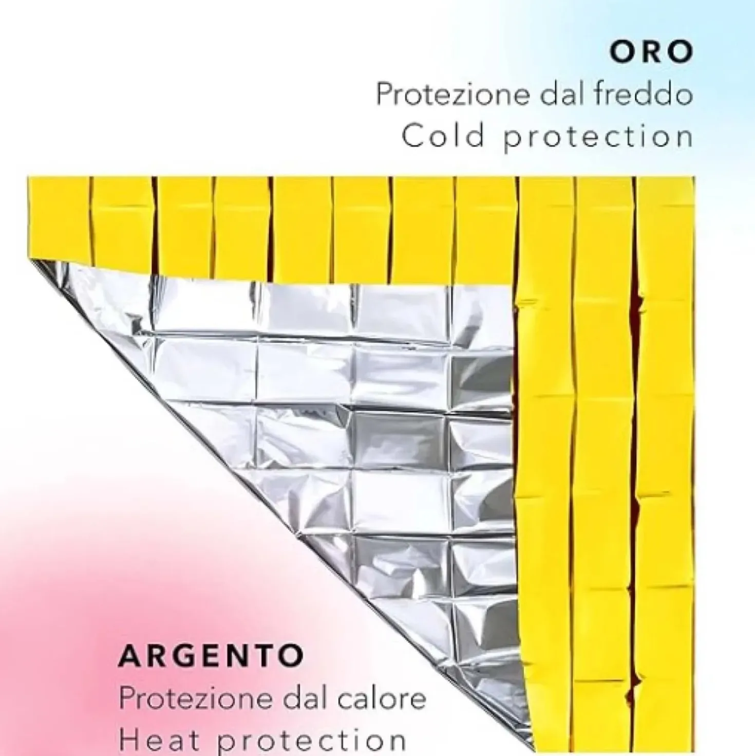 Coperta isotermica lato argentato e dorato 160x120 cm