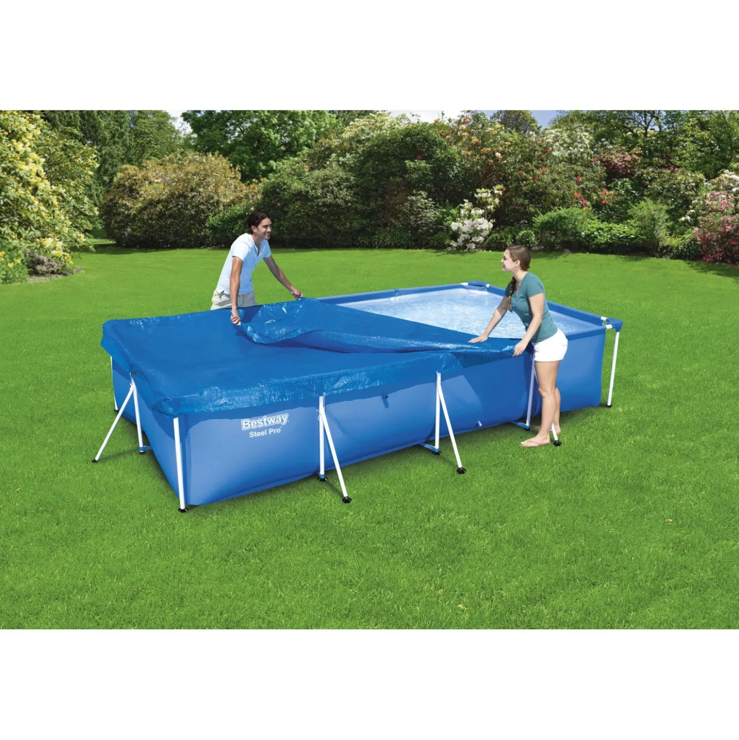 Copertura per piscina Steel Pro Frame in PE rettangolare Bestway 400x211x81 cm b