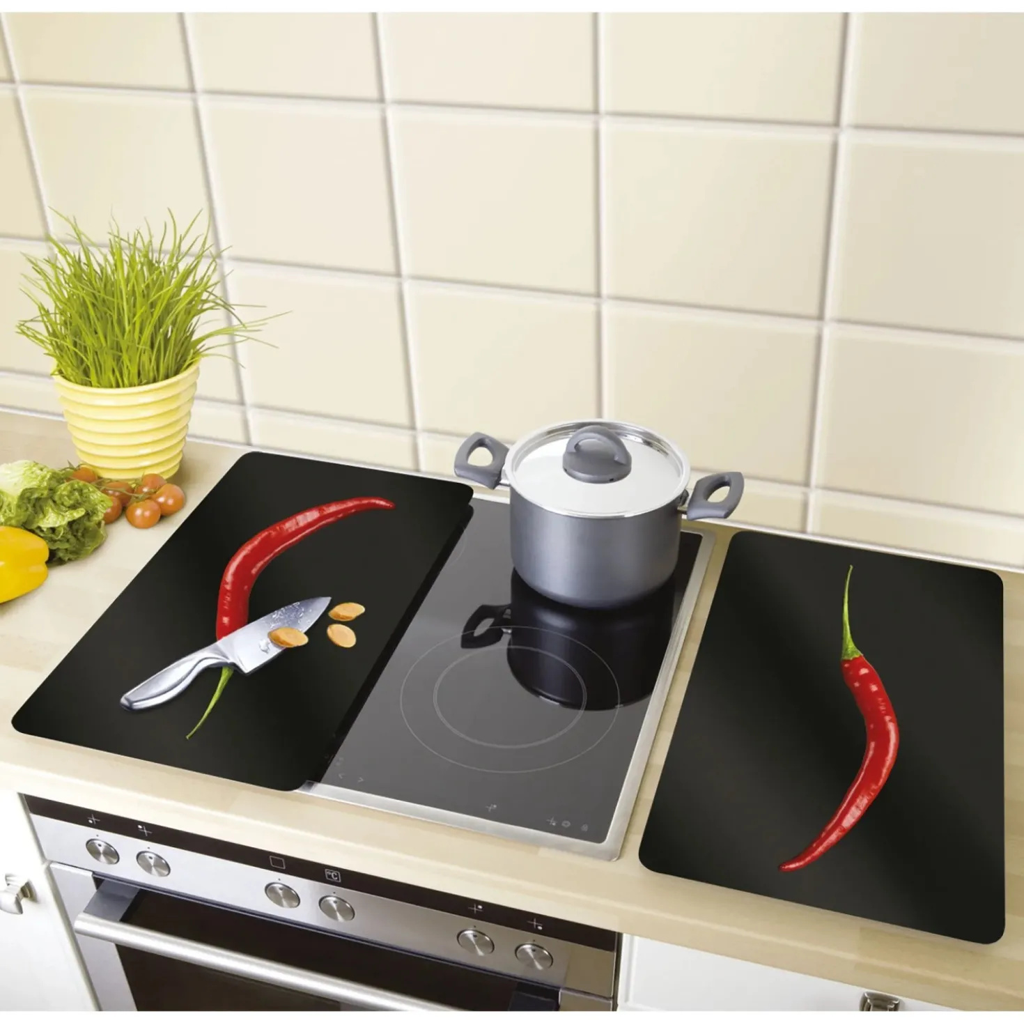 Coprifornelli in vetro Universal Peperoncino 30x52 cm 2 pz