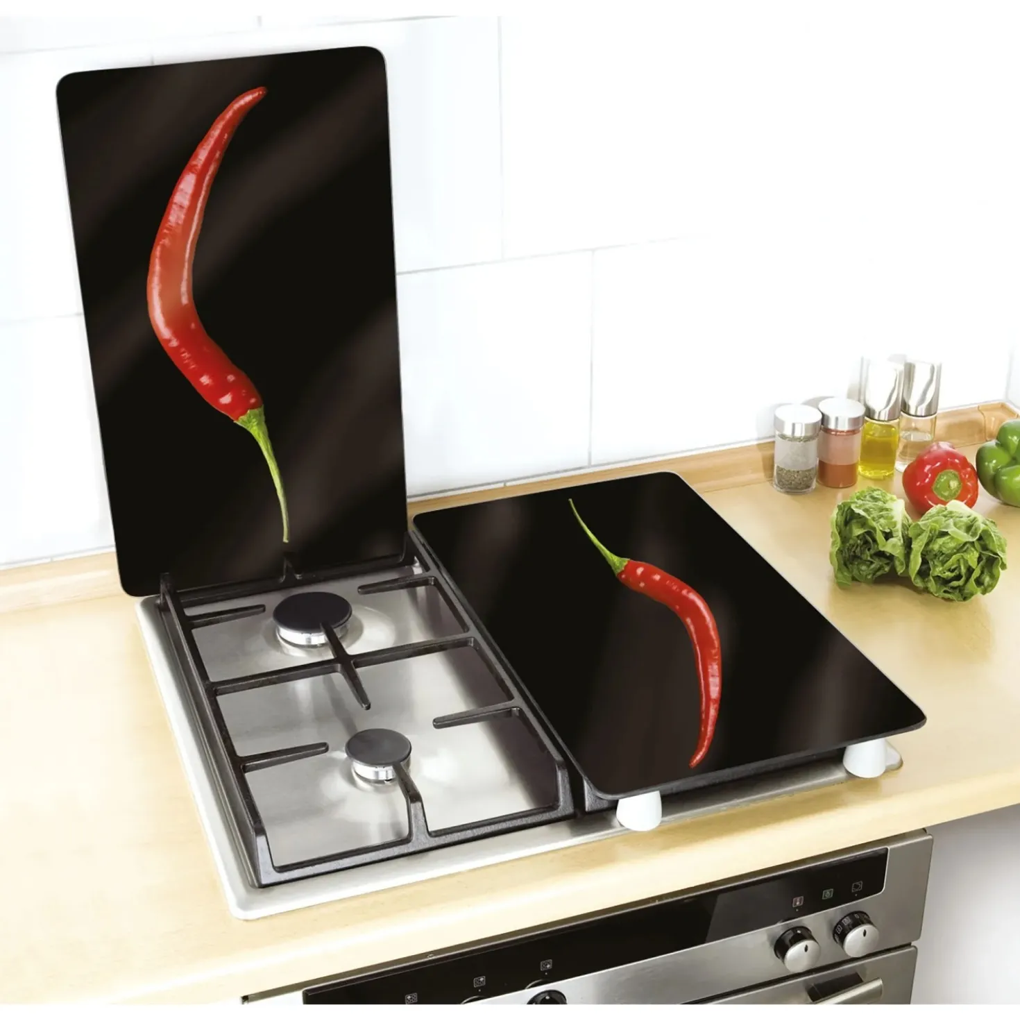 Coprifornelli in vetro Universal Peperoncino 30x52 cm 2 pz
