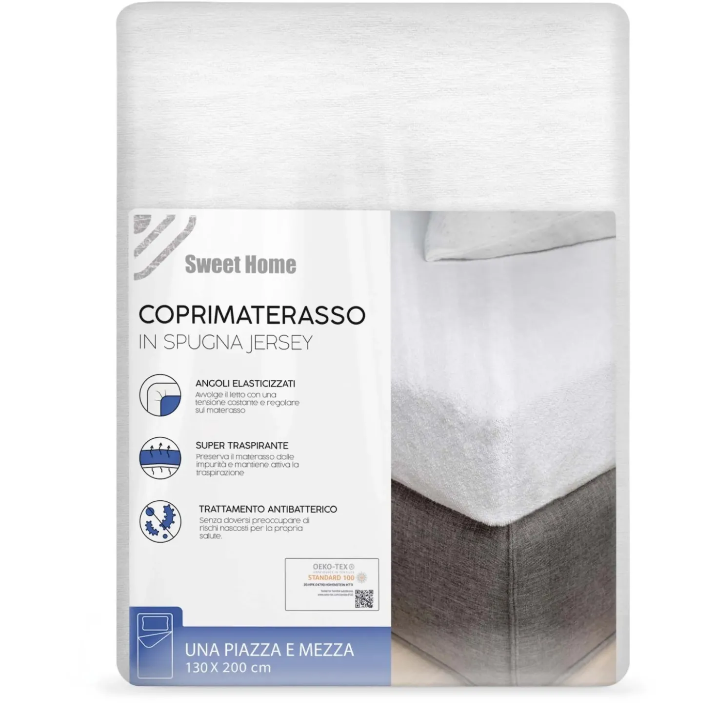 Coprimaterasso piazza e mezza bianco 130x200 cm