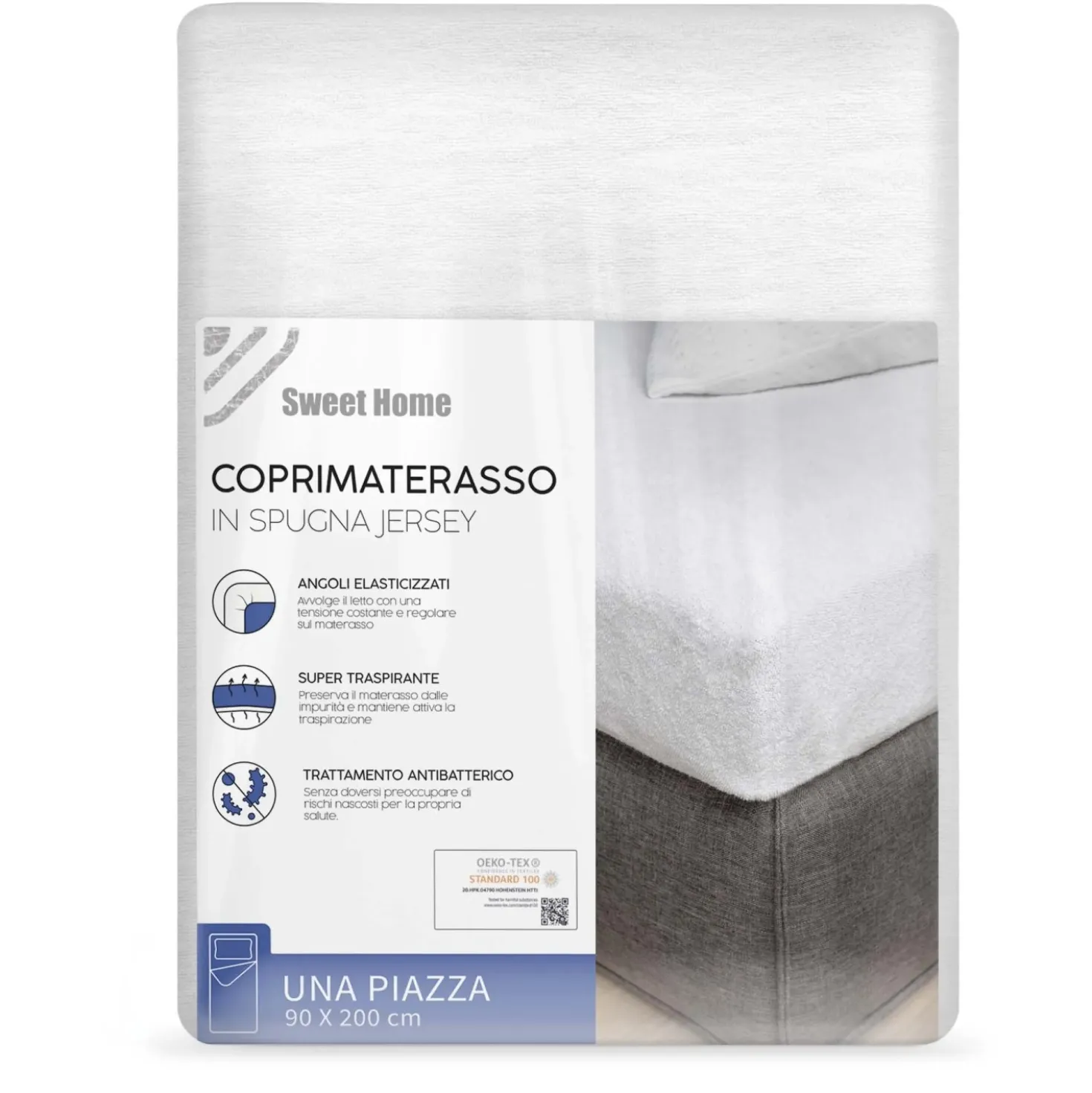Coprimaterasso singolo bianco 90x200 cm