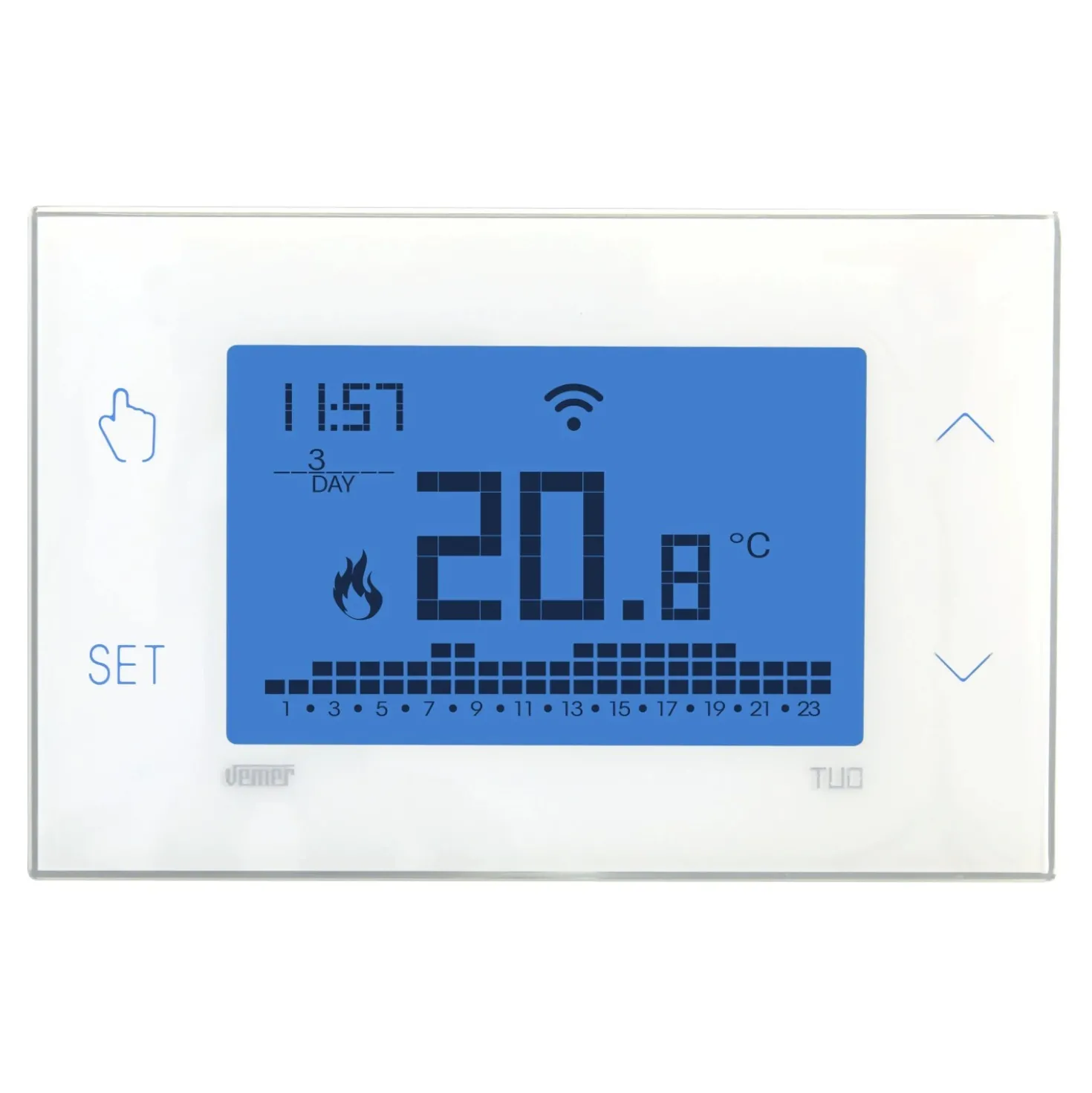 Cronotermostato Smart Home digitale settimanale Vemer Evo-X da parete bianco