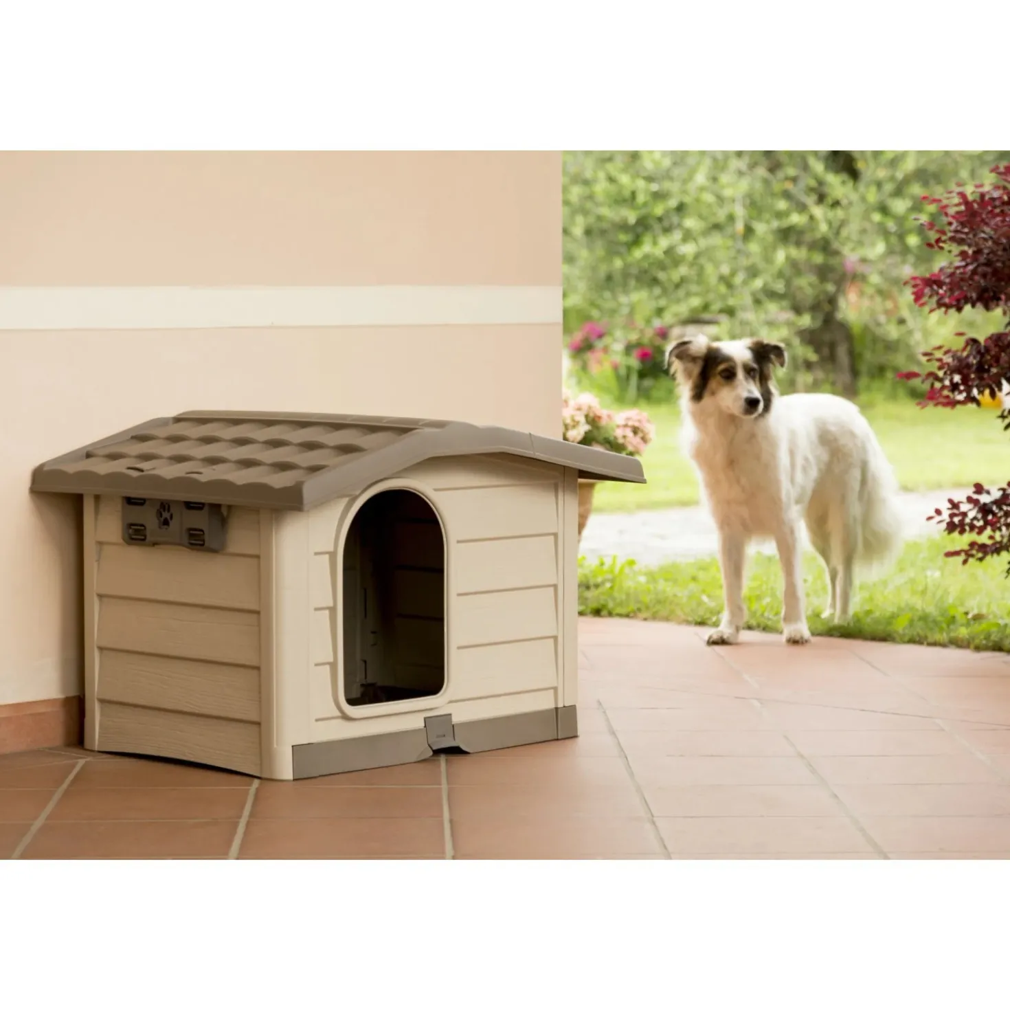 Cuccia per cani in plastica Bungalow Medium beige 89x75x62 cm
