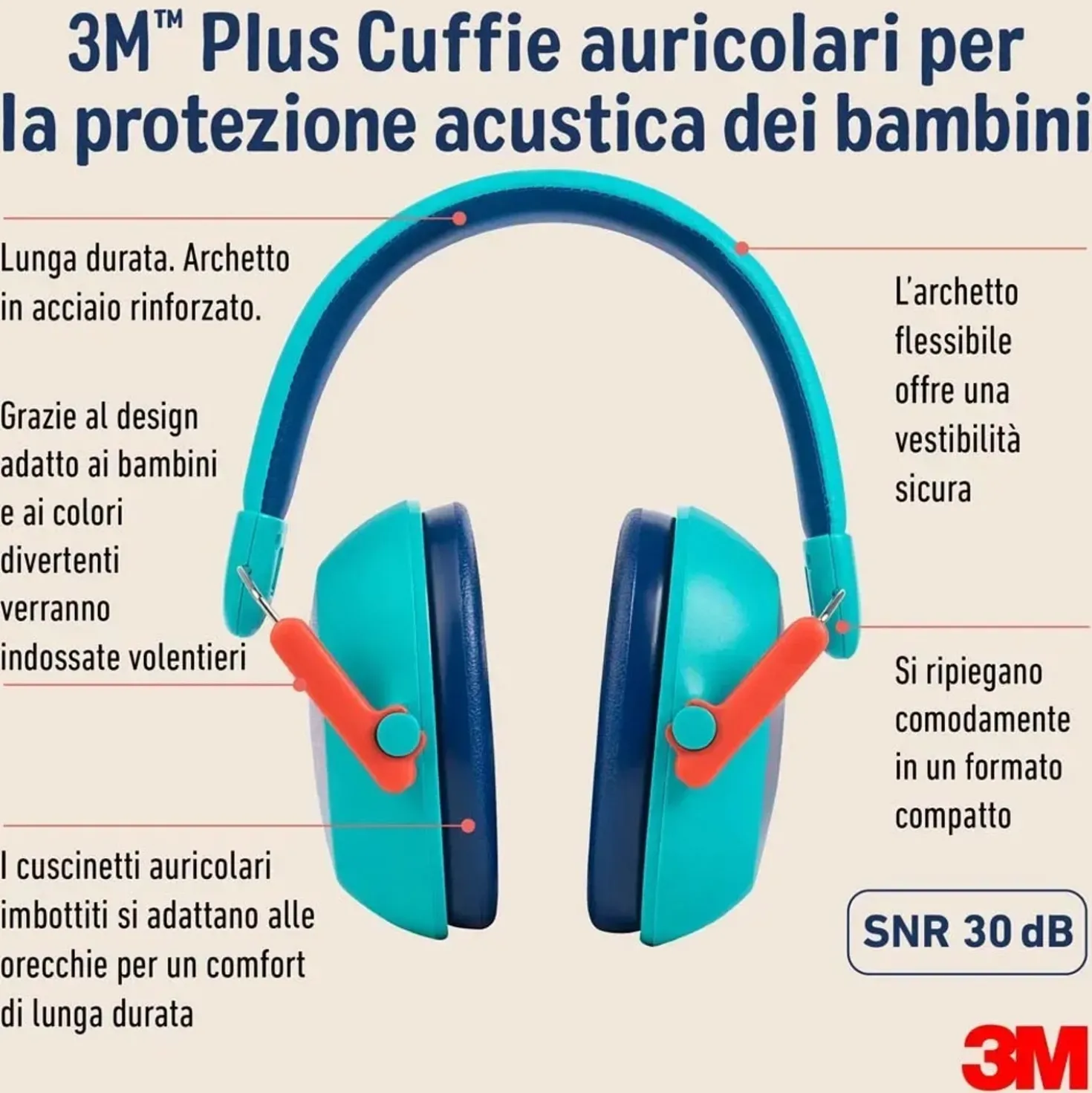 Cuffie auricolari 3M Plus per la protezione acustica dei bambini, (87 - 98 dB)