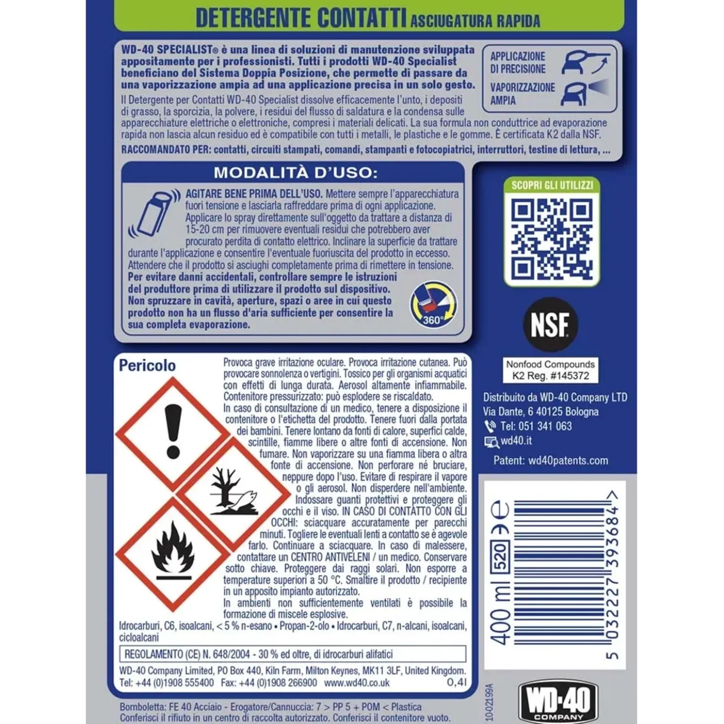 Detergente spray per contatti elettrici WD40