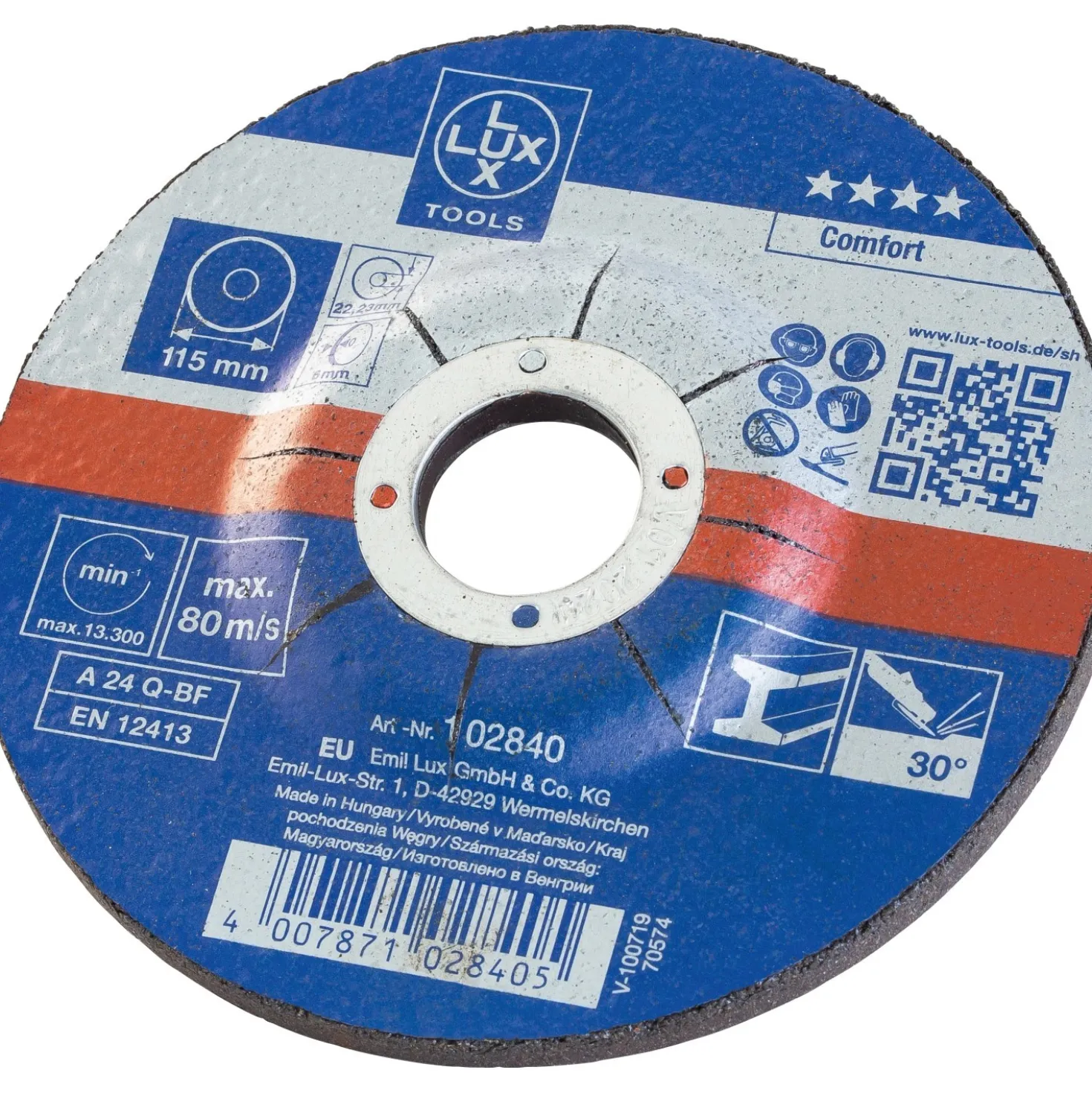 Disco da sbavo in fibra LUX-TOOLS a centro depresso per metallo Ø 115 mm