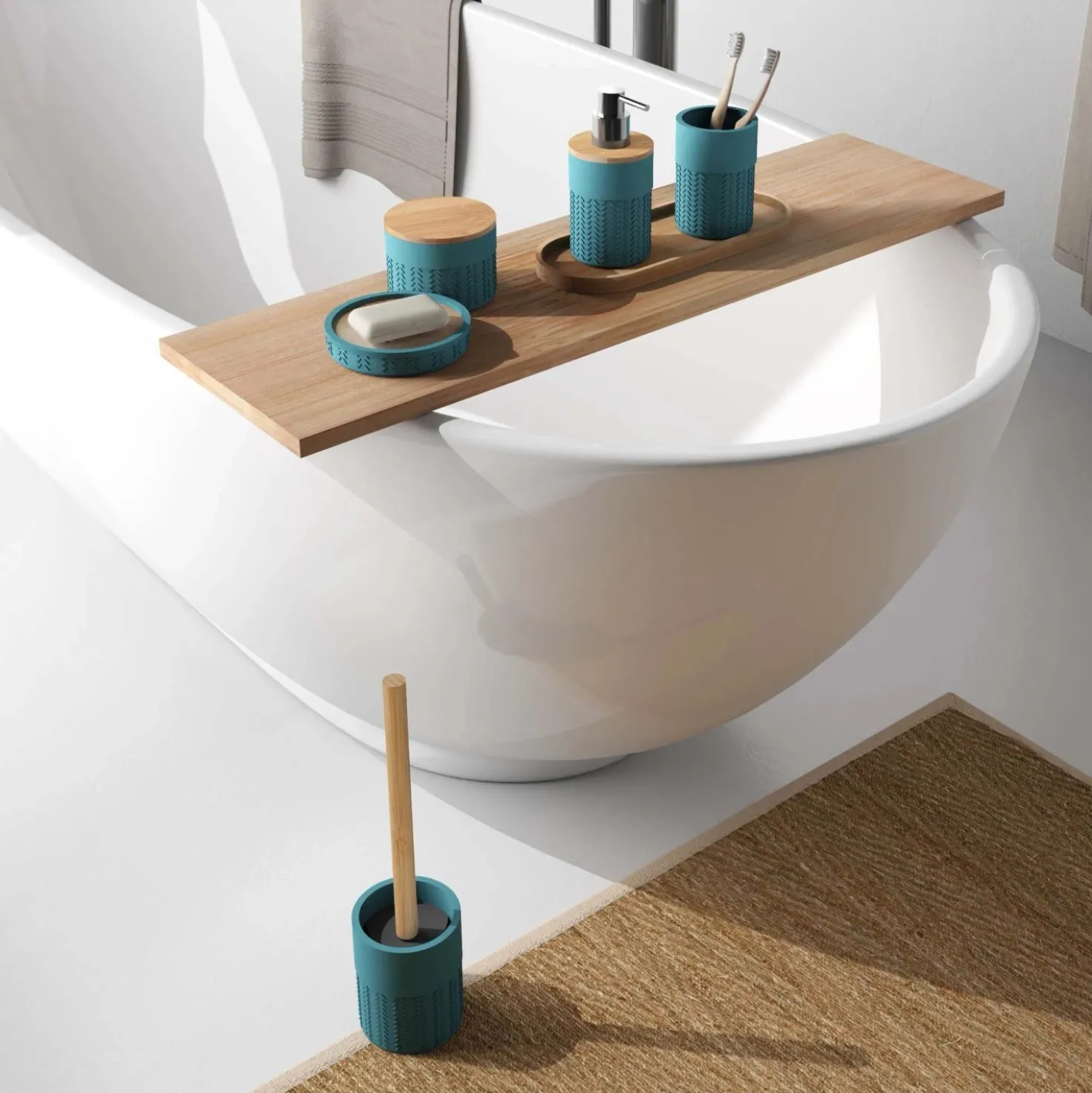 Dispenser sapone Thea in resina e bambù verde/naturale