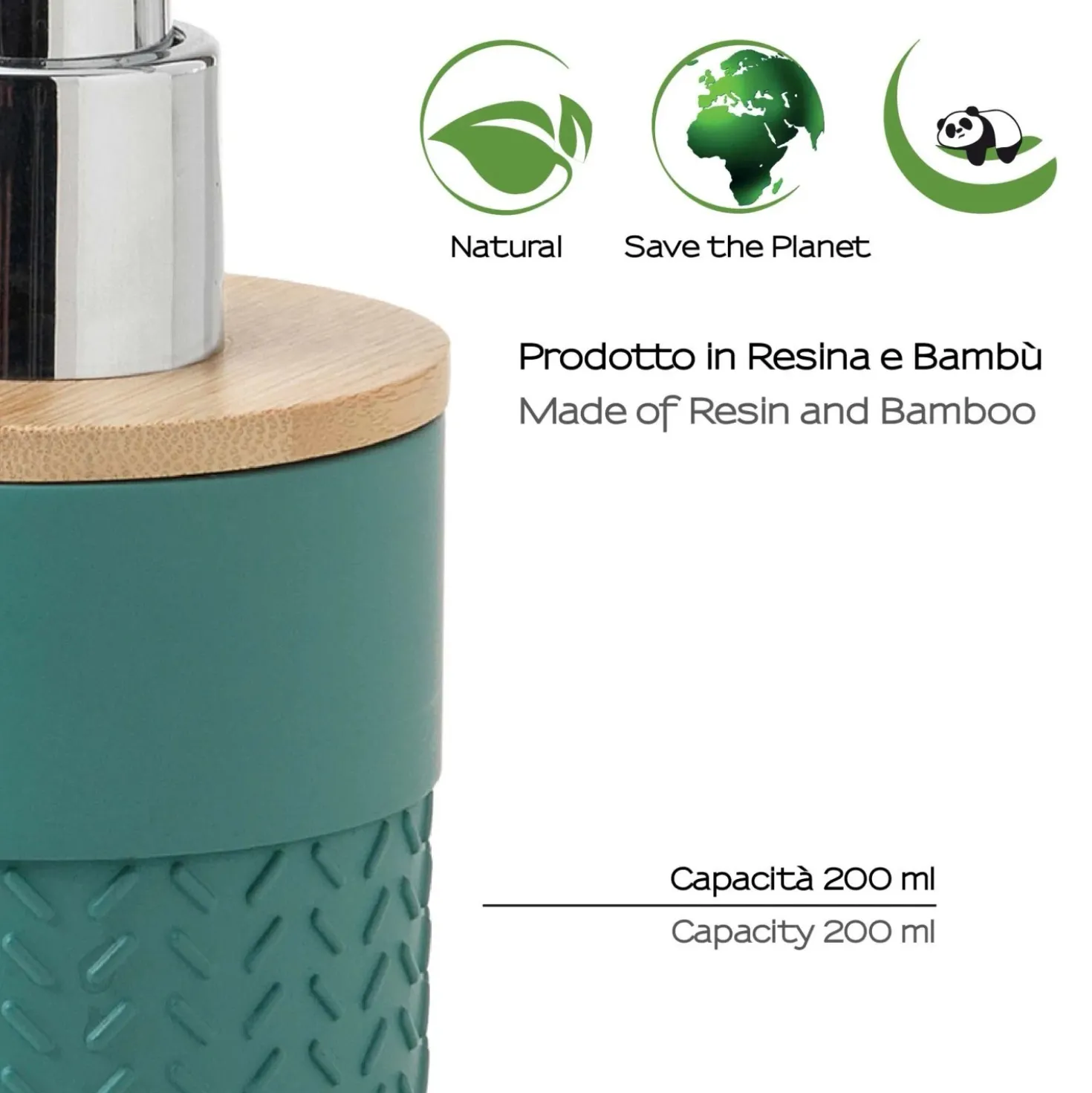 Dispenser sapone Thea in resina e bambù verde/naturale