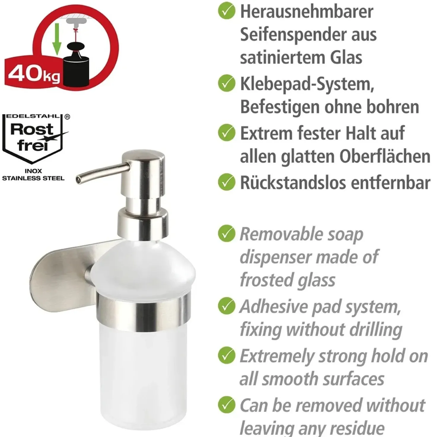 Dispenser sapone Wenko Turbo-Loc Orea adesivo in acciaio inoxopaco 200 ml