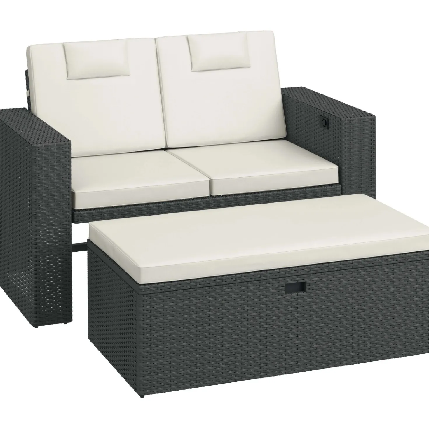 Divanetto da esterno multifunzione in rattan sintetico reclinabile 140x70x80 cm
