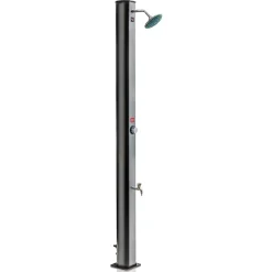 Doccia da giardino solare in PVC nero e argento 20 l con rubinetto lavapiedi