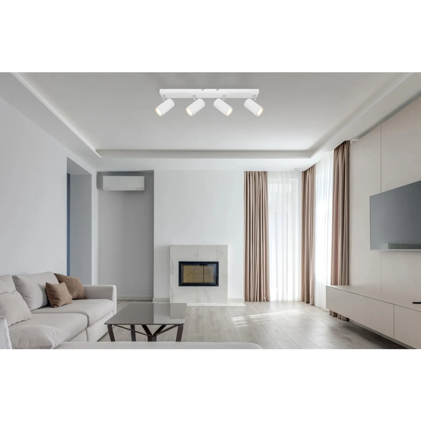 Faretto 4 luci Globo Robby 56x6x12 cm bianco