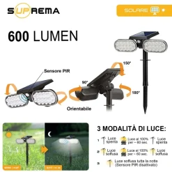 Faretto solare LED picchetto Prismalux 600 lm bianco freddo