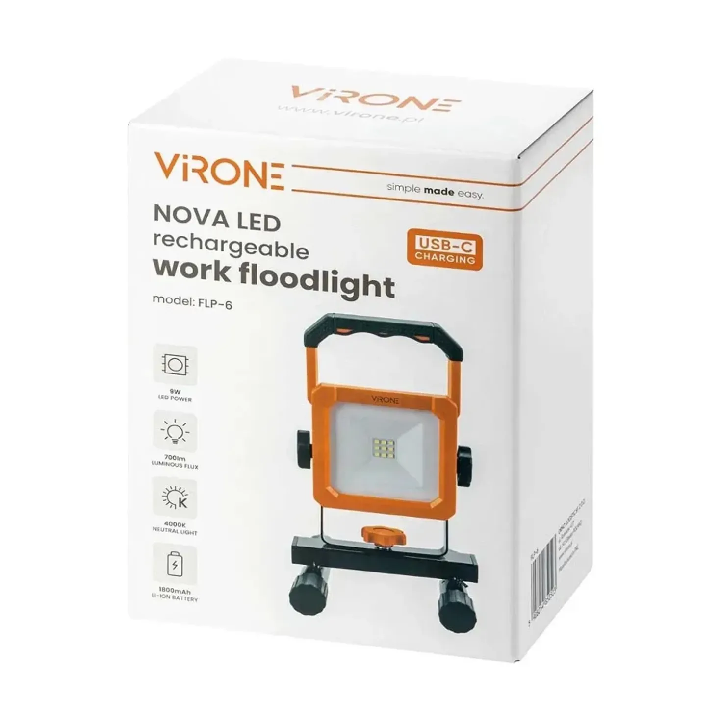 Faro da lavoro LED 9 W ricaricabile 700 lm 4000 K