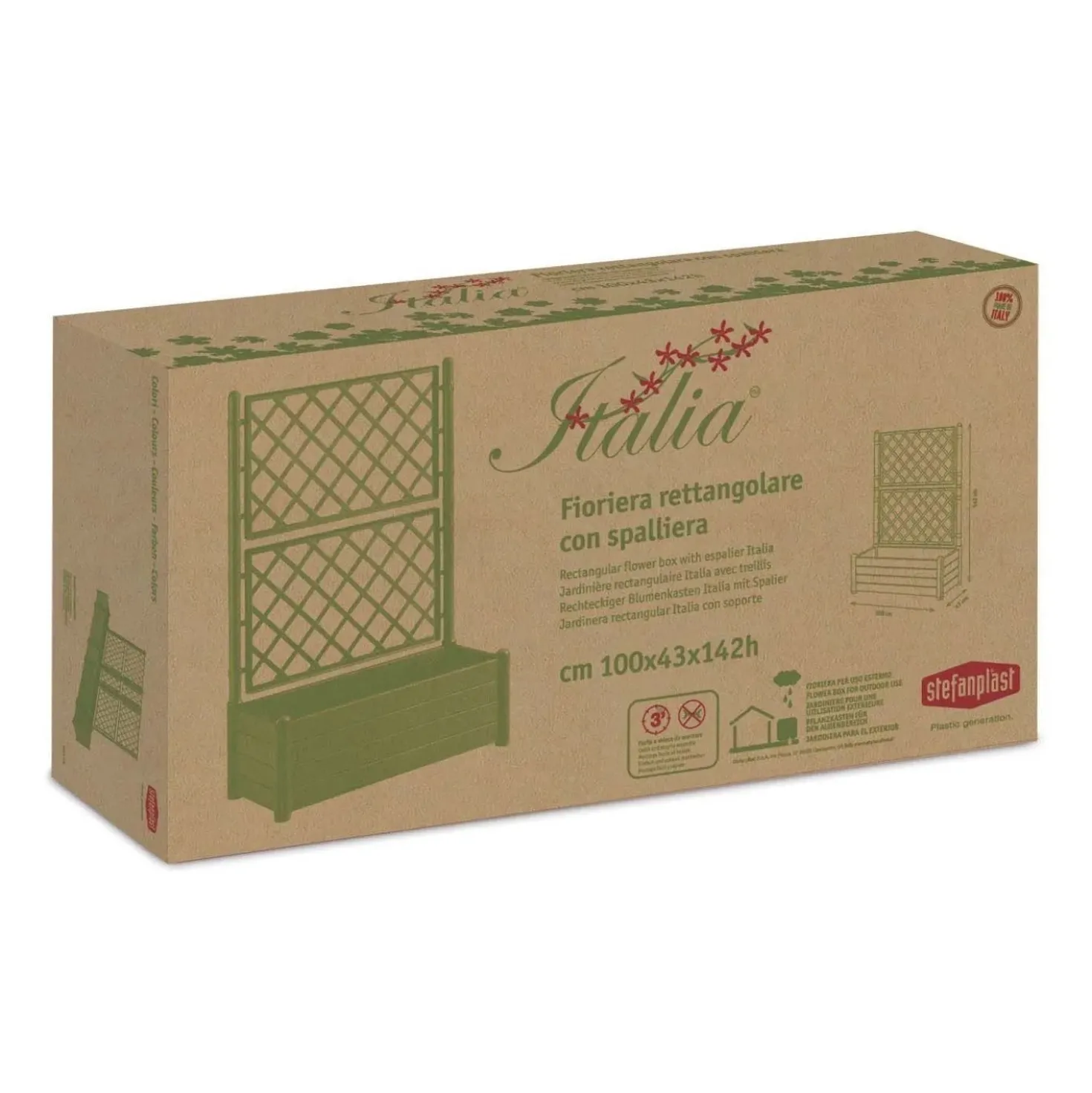 Fioriera da esterno con grigliato Stefanplast plastica Stone Grey 100x43x142 cm