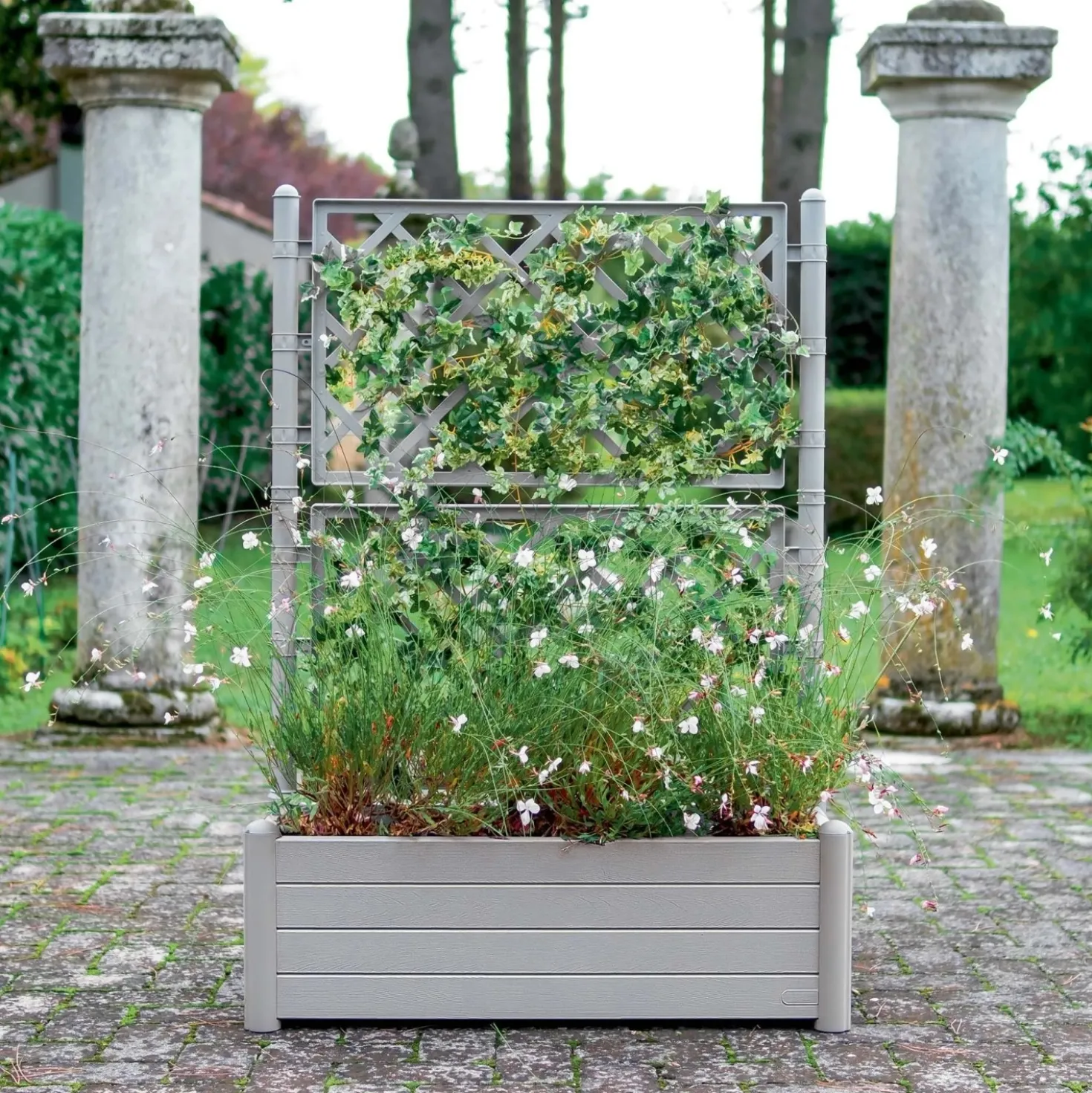 Fioriera da esterno con grigliato Stefanplast plastica Stone Grey 100x43x142 cm