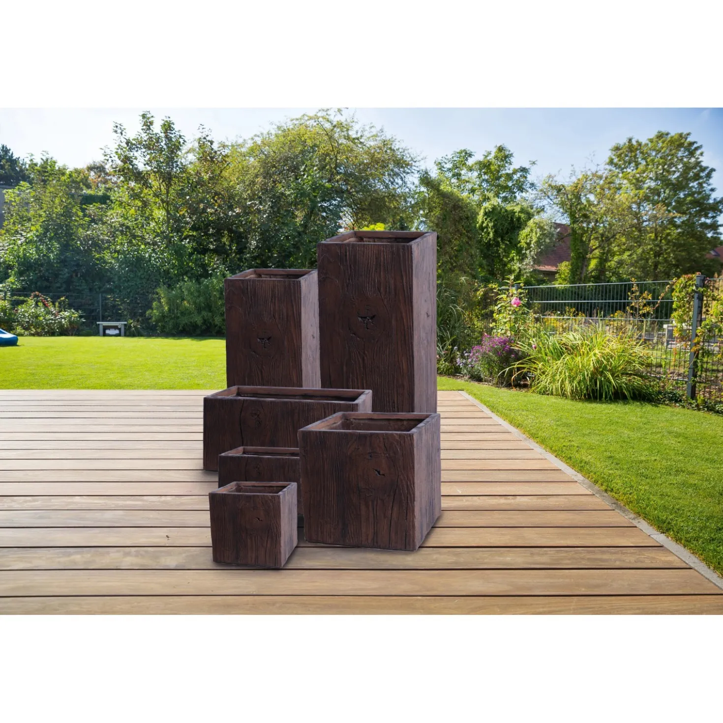 Fioriera da esterno in fiberclay effetto legno marrone sc 21x49,5 cm