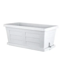 Fioriera da esterno in plastica effetto legno bianco 100x44x40 cm