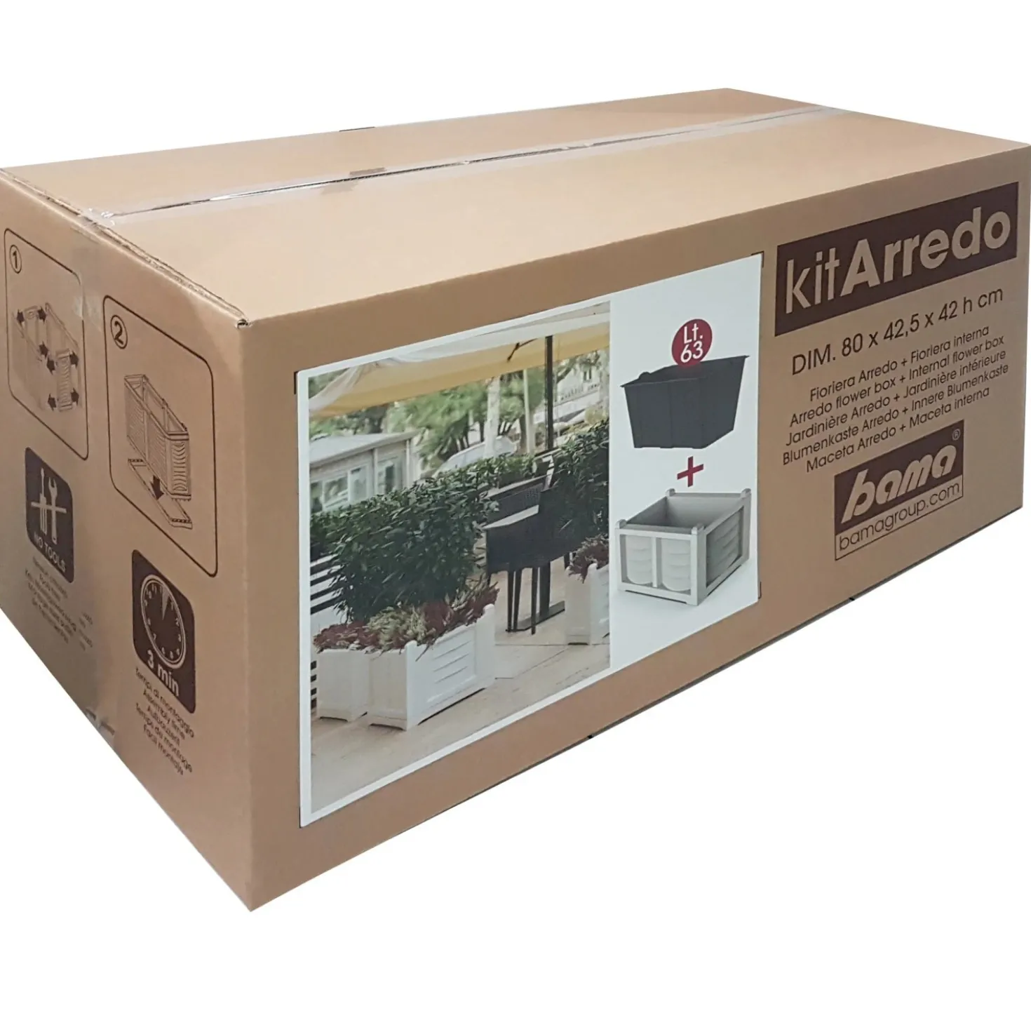 Fioriera da esterno in plastica finitura legno bianco 80x42,5x42 cm