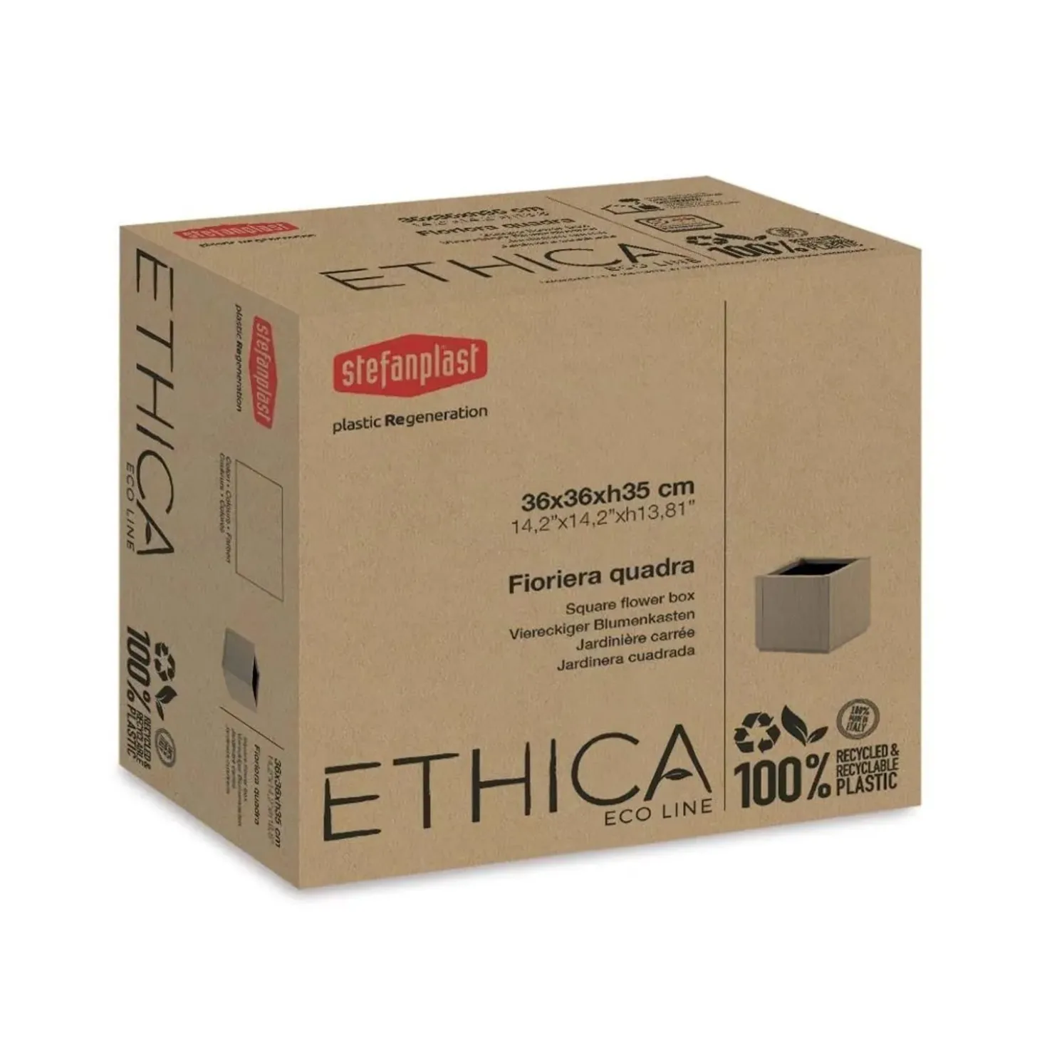 Fioriera da esterno Stefanplast Ethica Plastica riciclata Caffè 36x36x35 cm