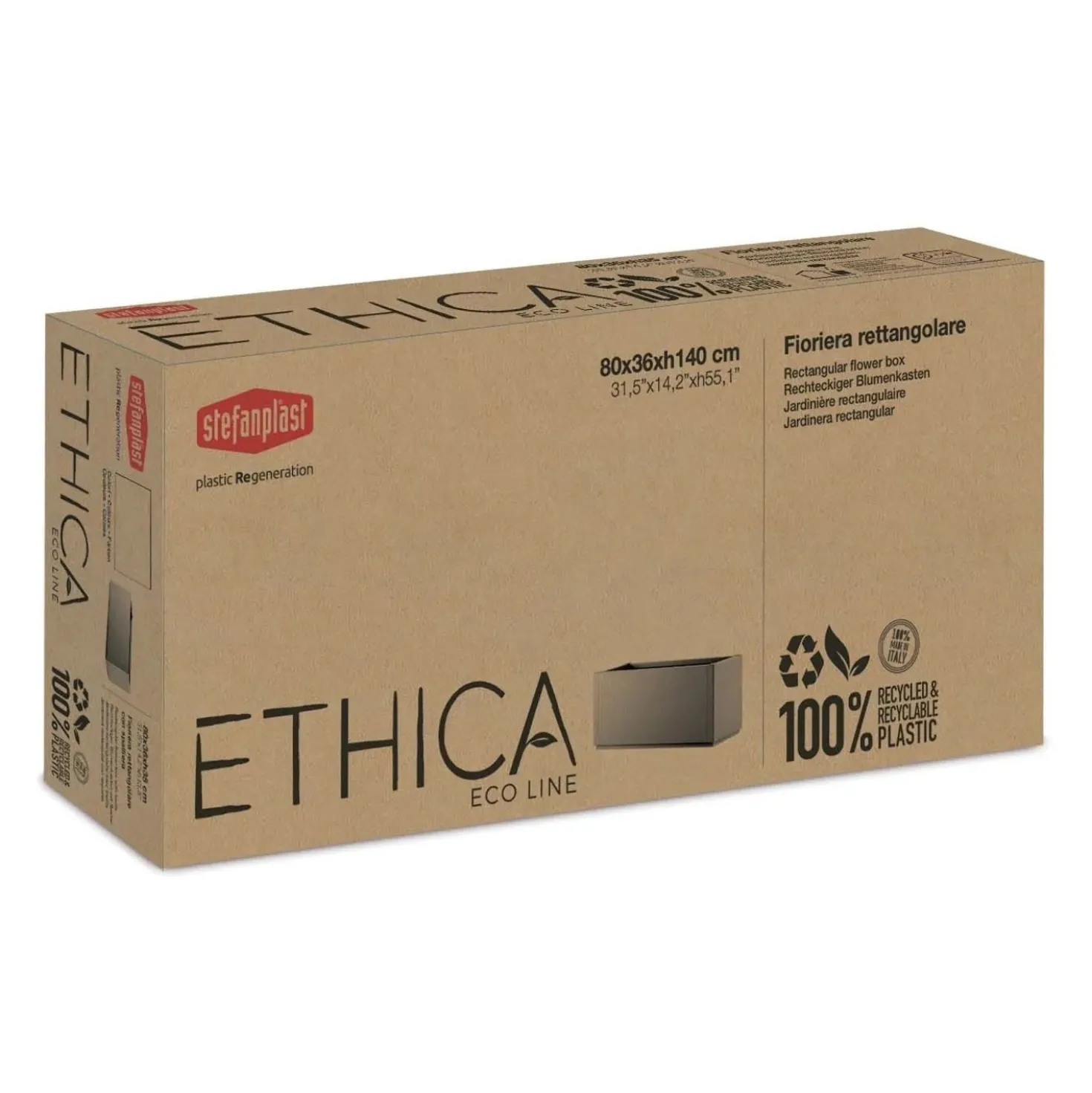 Fioriera da esterno Stefanplast Ethica Plastica riciclata caffè 80x36x35 cm