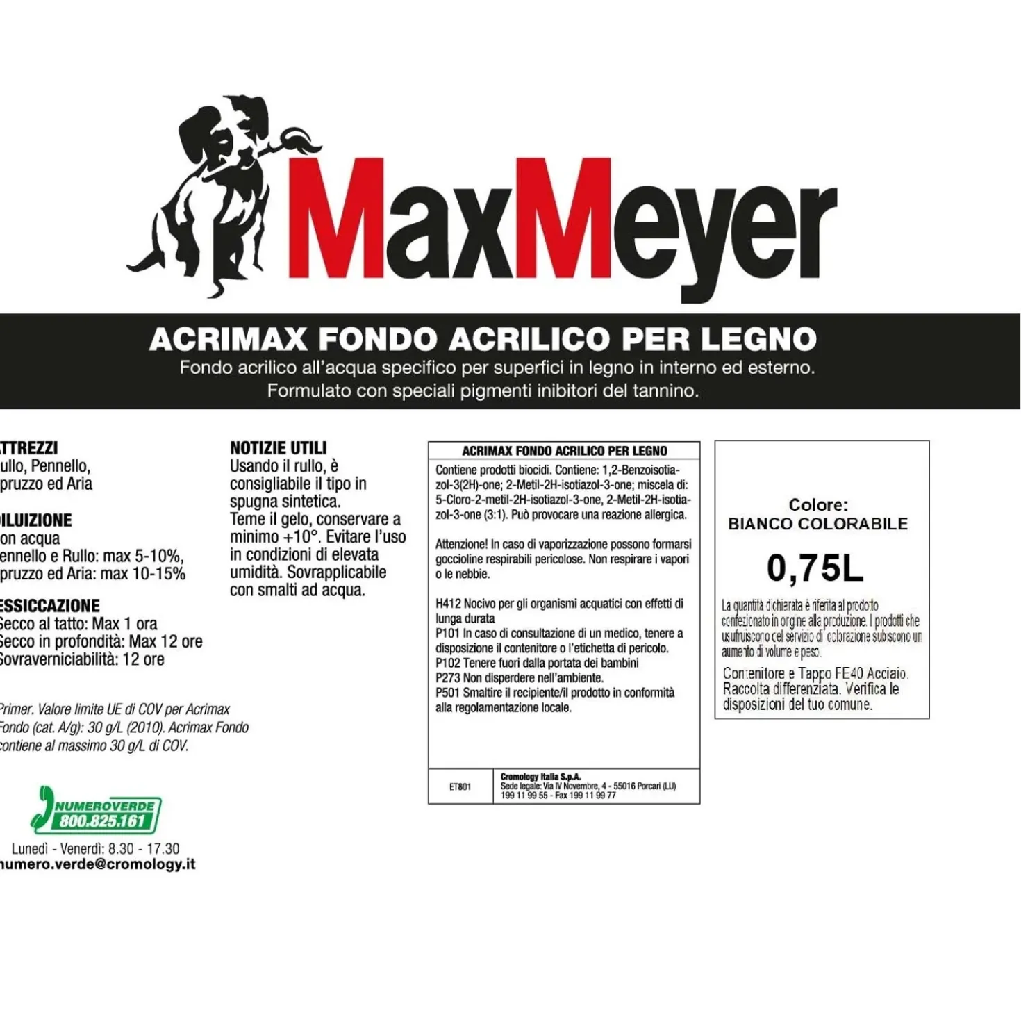 Fondo acrilico MaxMeyer Acrimax per legno bianco 0,75 l