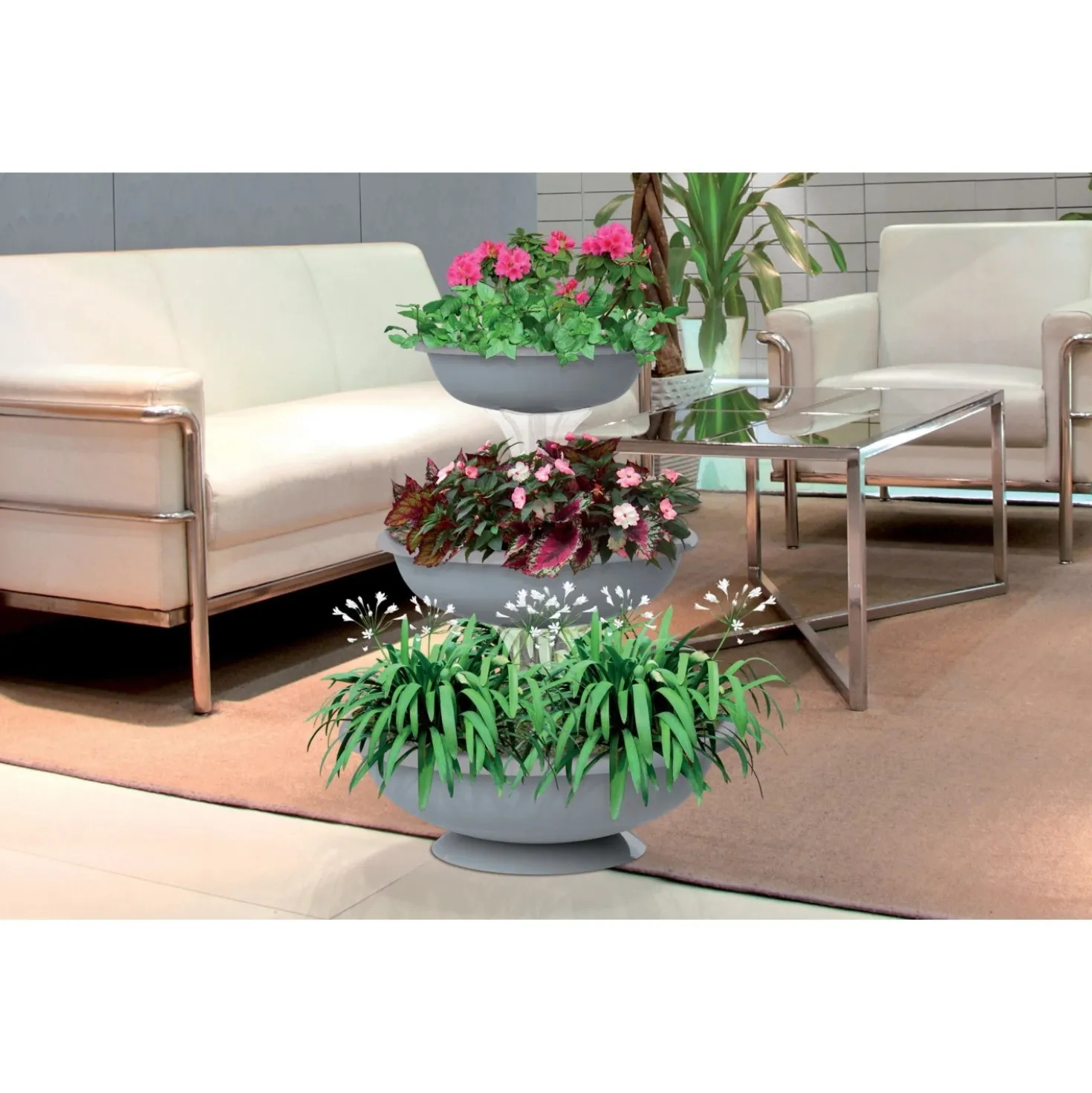 Fontana con ciotole set 3 pz Bama grigio 50x64 cm