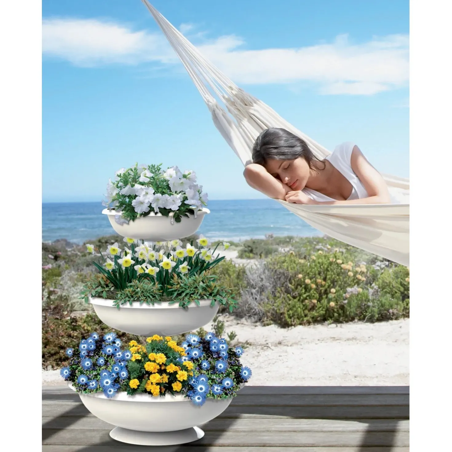 Fontana con ciotole set 3 pz Bama bianco 50x64 cm