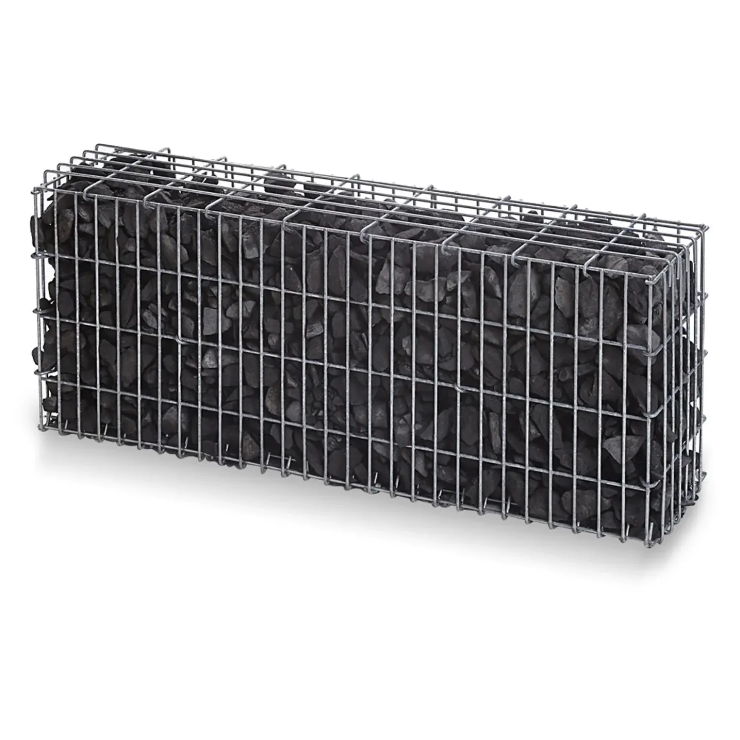 Gabbione in metallo con granulati nero ebano 10 kg 100x25x50 cm