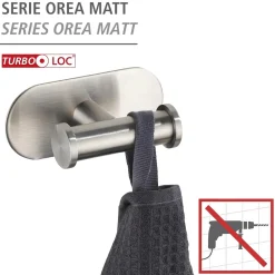 Gancio adesivo a muro Wenko Turbo-Loc Duo Orea acciaio inox opaco