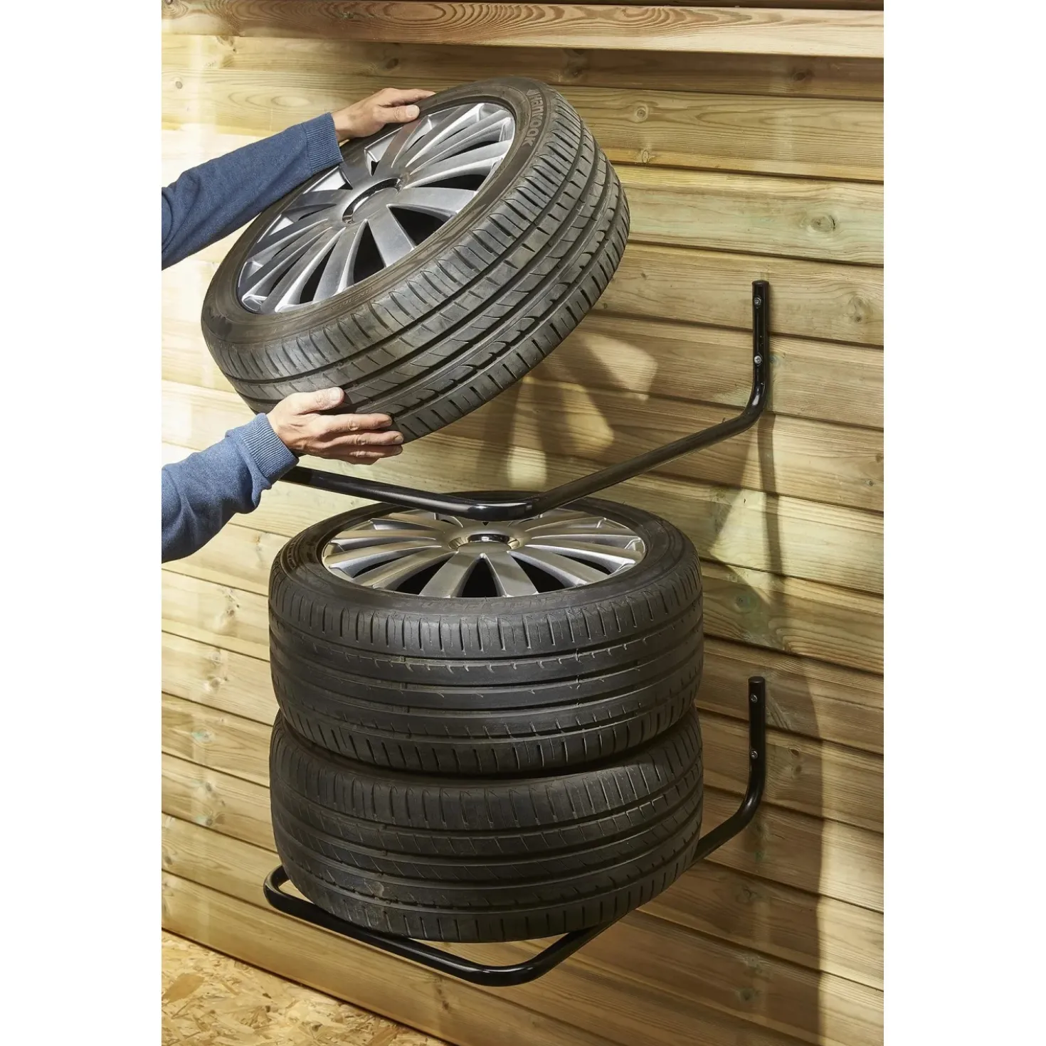 Gancio da muro per pneumatici P 65 cm nero 2 pz