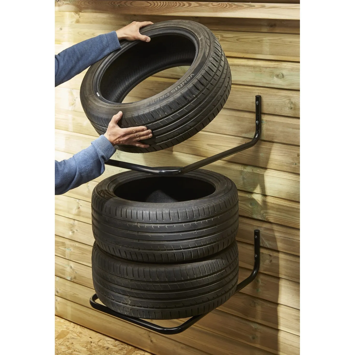 Gancio da muro per pneumatici P 65 cm nero 2 pz