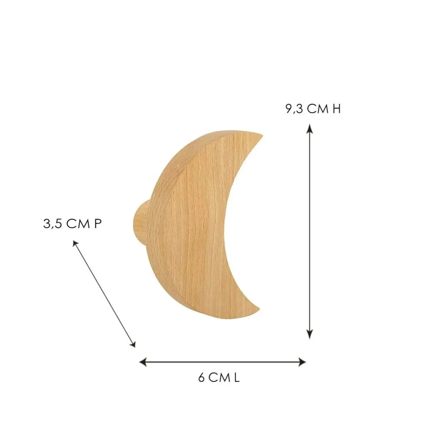 Gancio in legno di faggio luna L 6 x H 9,3 x P 3,5 cm