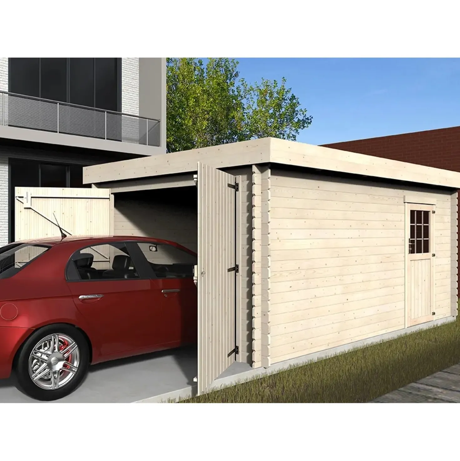 Garage in legno Blockhaus Argo sp 28 mm 2,24x3,49x4,81 m 16,79 m²